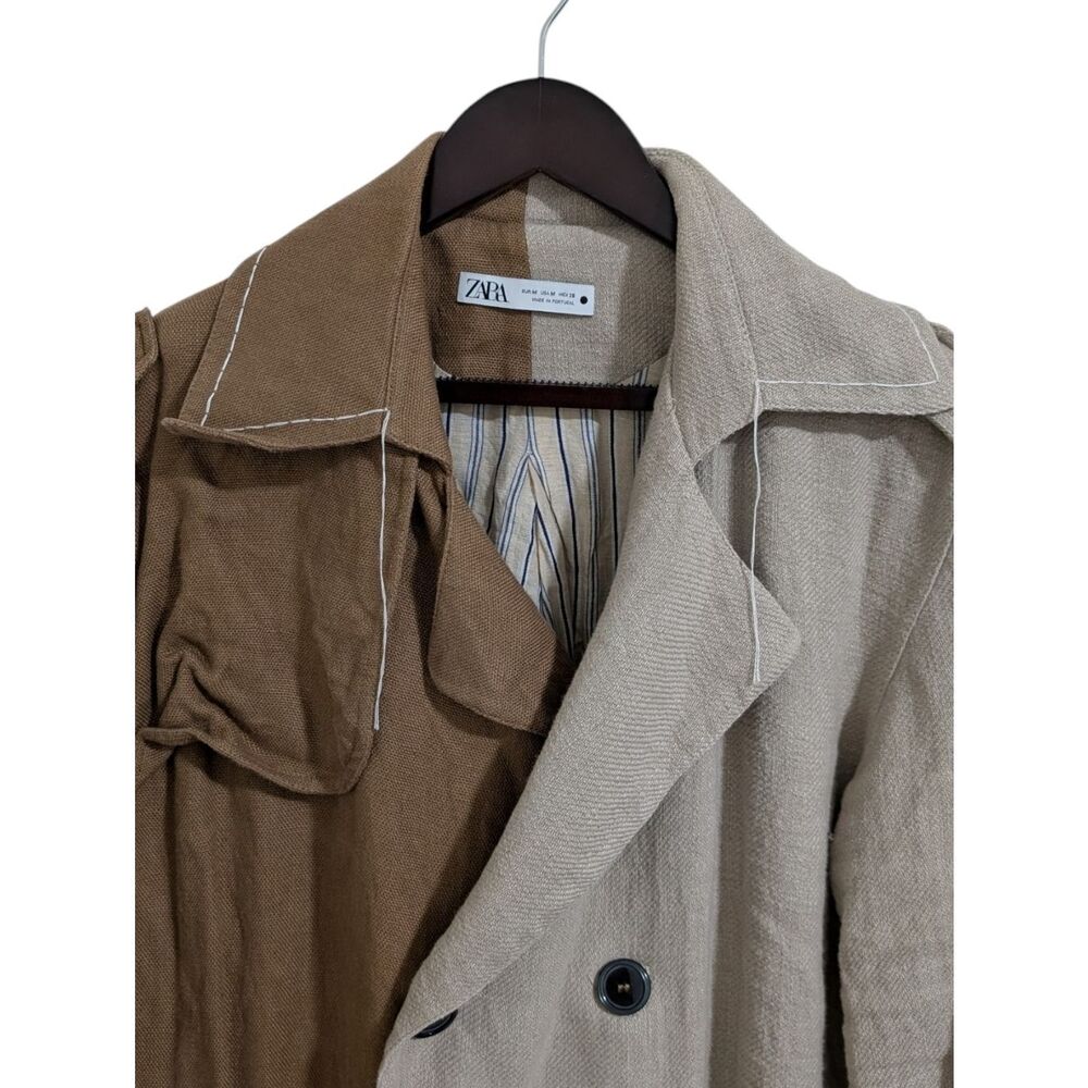 ​Zara Women's Two-Tone 100% Linen Oversized Trench Coat Size M - Picture 7 of 10